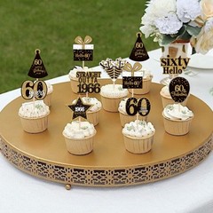 36PCS Happy 60Th Birthday Cupcake Toppers Double Sided Black Gold Sixty Hello 60