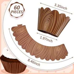 60 Pieces Wood Grain Cupcake Wrappers for Woodland Animal Baby Shower Brown