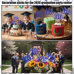 24 Pcs 2026 Graduation Decorations Class of 2026 Graduation Centerpiece Sticks D