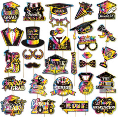 Graduation Party Photo Booth Props Kit – 30 PCS Grad Cap Glasses Funny Face Cuto