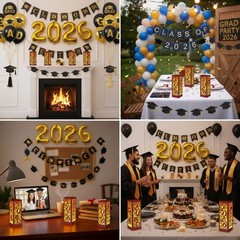 6 PCS Class Of 2026 Graduation Lanterns Table Centerpieces Box Chestnut Props
