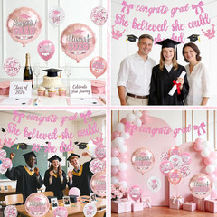 Pre-Strung Glitter Graduation Banners Pink 2026 Graduation Decorations Class
