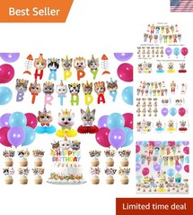 Vibrant 35-Piece Kitten Birthday Party Kit: Includes Banners & Balloons