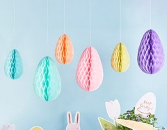 Pastel Honeycomb Easter Egg Decorations Hanging Party Decor 20cm 30cm x 6
