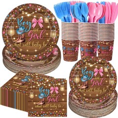 400 Pcs Gender Reveal Party Supplies – Boots & Bows Tableware Set, Pink & Blue D
