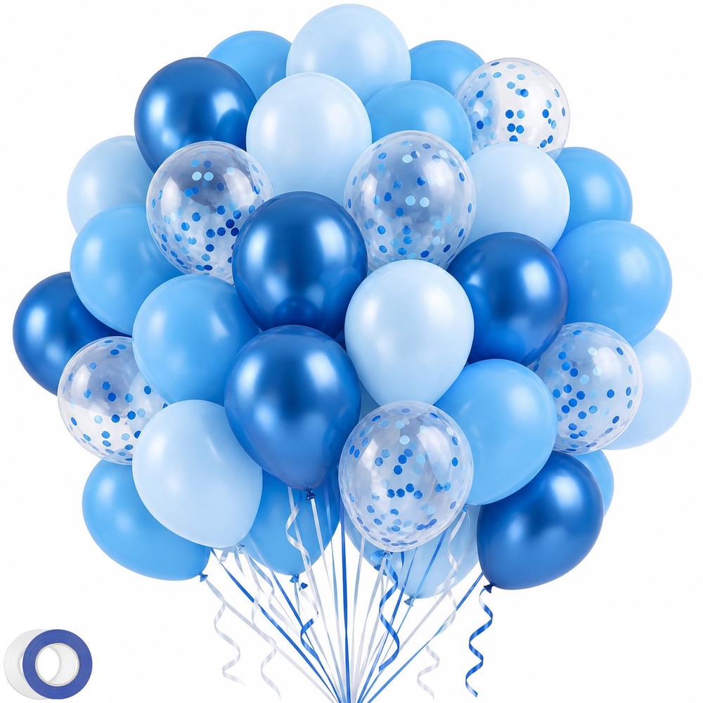 60 PCS Light Blue Baby Blue and White Balloons, 12 inch Blues Confetti Latex …