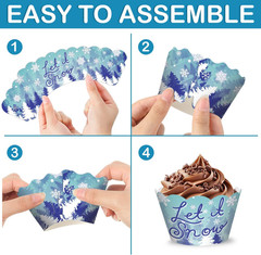 48PCS Snowflake Themed Birthday Party Decorations | 24PCS Cupcake Toppers & 24PC