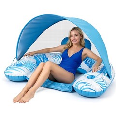Pool Float for Adults XL with Canopy, Inflatable Lounge Chair Floaties, Adjus…