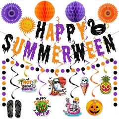 Glittery Happy Summerween Banner Summerween Hanging Swirls Decorations Circle…