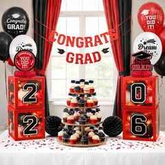 Graduation Decorations Class of 2026 Red and Black Balloon Boxes for High