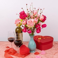Romantic Valentine Centerpiece Decorations – 10 PCs Artificial Red Pink Flowers,