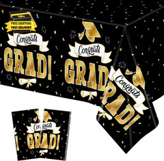 2Pack Graduation Decorations 2026, 108″ X 54″ Graduation Tablecover, Blackgold R