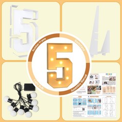 3FT Light Up Marquee Number 5, Pre-Cut Foam Board Kit, Birthday Party Decor