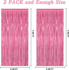 2 Pack Pink Party Decorations, 3.28 FT X 7.05 FT Pink Backdrop, Metallic Tinsel
