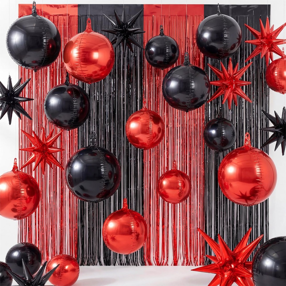 25 Pcs Red and Black Party Decorations Sets 22 Inch 4D Large Stars Balloons w…