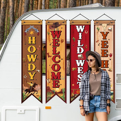 4 Pcs Western Cowboy Party Decorations Wild West Banner Howdy Yes Haw Welcome Ha