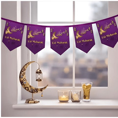 Eid Mubarak Bunting | Decoration – Purple Bunting | Wall Decorations | Islamic E