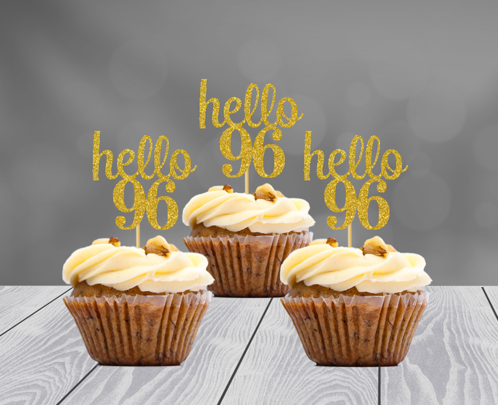 96th Birthday Decoration Glitter Cupcake Toppers (SET of 12) 20 Colors Available