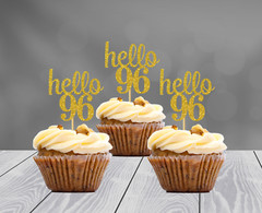 96th Birthday Decoration Glitter Cupcake Toppers (SET of 12) 20 Colors Available