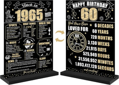 Black Gold 60Th Birthday Decorations Back in 1965 Table Sign for Men Women, Two-