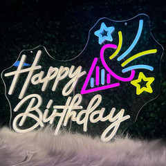 20» LED Happy Birthday Neon Sign – Warm White Light for Party Decor
