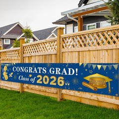 2026 Graduation Decorations Congrats Grad Class of 2026 Banner Blue and Gold