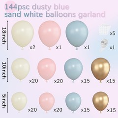 Gender Reveal Party Decor Kit, 144PCS Dusty Pink Blue Gold White Balloons