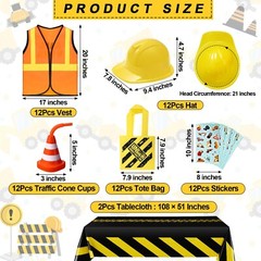 62 Pcs Construction Birthday Party Supplies Set Kids Construction Dress up Se…