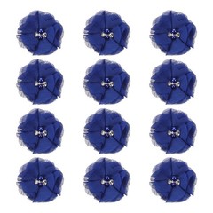12Pcs 2″ Chiffon Flower with Rhinestone Pearl Sewing Fabric Flower,Sapphire Blue