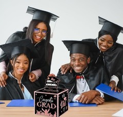 2026 Graduation Party Decorations Pink and Black Graduation Money Box for Cash P