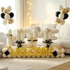 145Pcs Housewarming Party Decorations, 40Inch Beige Welcome Home Balloon Banner,