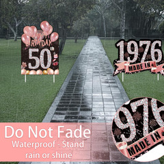 2Pcs Birthday Yard Signs 50th Birthday Decorations for Women Rose Gold Happy 50
