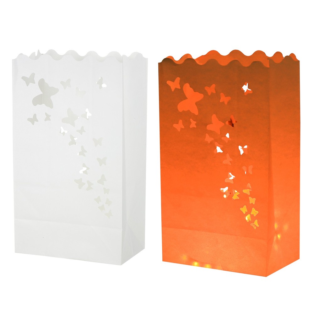 White Paper Luminary Bags, 10 Pcs Butterfly Flame Resistant Candle Bags