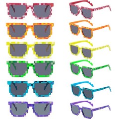 12 Pack 6 Colors Pixel Sunglasses, Video Game Cool Style Glasses Party Favors…