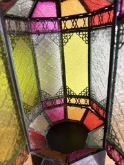 Ramadan Lantern Stained Glass Panels Multi Color 20” Moroccan Hanging Lamp