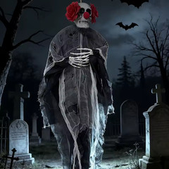 Paranormal Hanging Halloween Clown Skull Skeleton Gauze Ghost for Home Outdoor