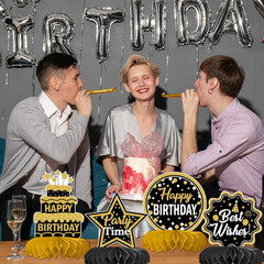12 Pcs Birthday Table Decorations Glitter Black and Gold Birthday Decorations Ho