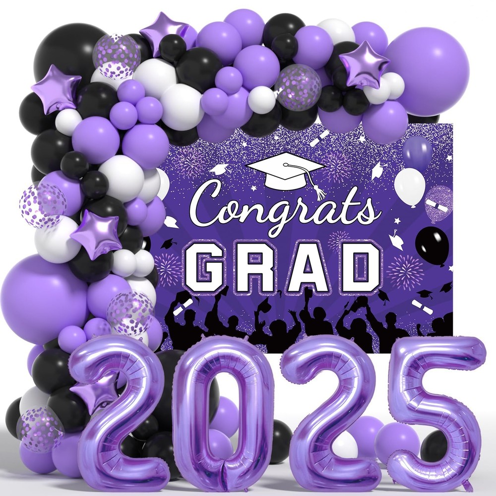 Graduation Decorations Class Of 2026: Purple and Black 2026 Graduation Balloo…