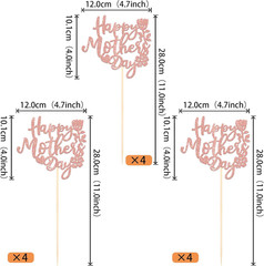 12 PCS Happy Mother’S Day Centerpiece Sticks Double Sided Glitter Rose Love Best