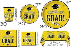 Serves 30 Complete Party Pack Congrats Grad B/White and B/yellow Party Supplies