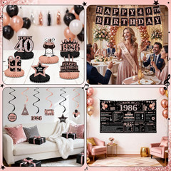 40Th Birthday Decorations for Women, Rose Gold 1986 Happy 40Th Birthday Decorati