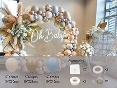 Neutral Boho Double Stuffed Balloon Garl and Kit Cream Beige Blue