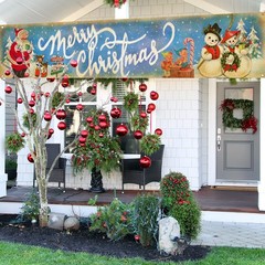Vintage Christmas Decorations Merry Christmas Banner Vintage Santa Claus Snowman