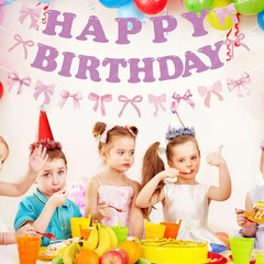 3 Pack Pink Bow Happy Birthday Banner Glitter Party Garland Decorations Set