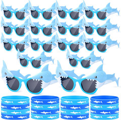 16 Pcs Shark Glasses Sharks Party Sunglasses Silicone Bracelet Ocean Photo Booth