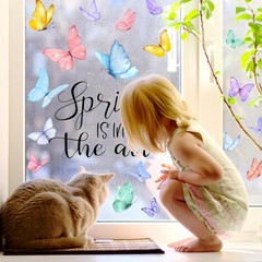 6 Sheets Spring Window Clings, Watercolor Butterfly Spring Decals, Removable Ant