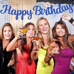 Glitter Blue Happy Birthday Banner – NO DIY,10 Feet Pre-Strung Birthday blue