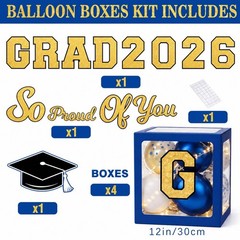 Navy Blue & Gold Graduation Decorations 2026 – Balloon Boxes, Table Decor & Ligh