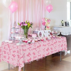 3 Pack Pink Birthday Bow Party Decorations Tablecloths, Large Size 54 X 108 Inch