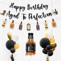 Happy Birthday Banner Men, 3Pcs Aged to Perfection Birthday Party Banners Decor